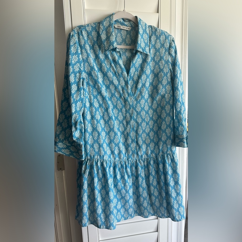Zara Printed Short Mini Button Up Dress